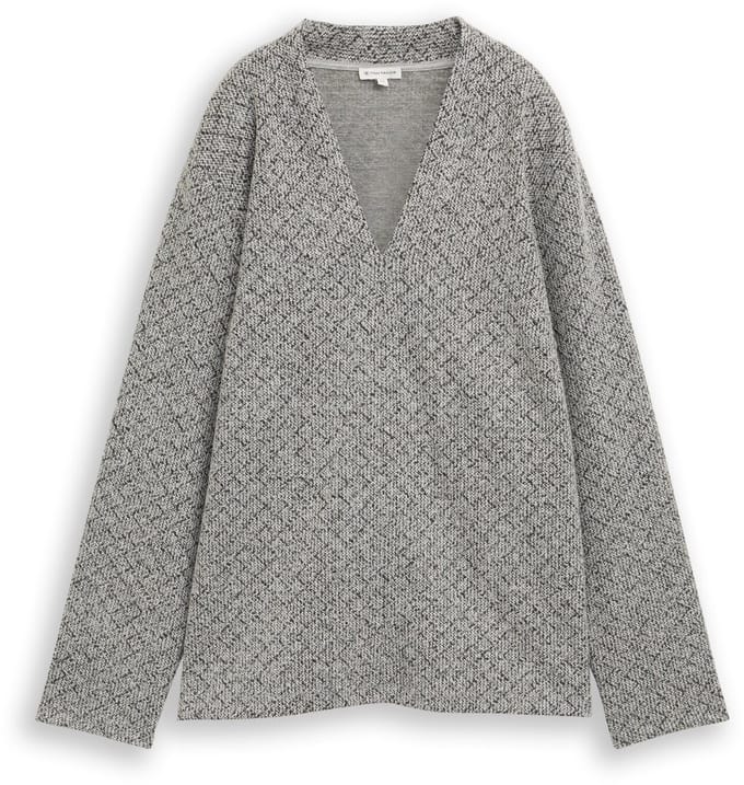 Tom Tailor - Plus Size - Sweatshirt met V-hals - Maat 48 - black white argyle structure
