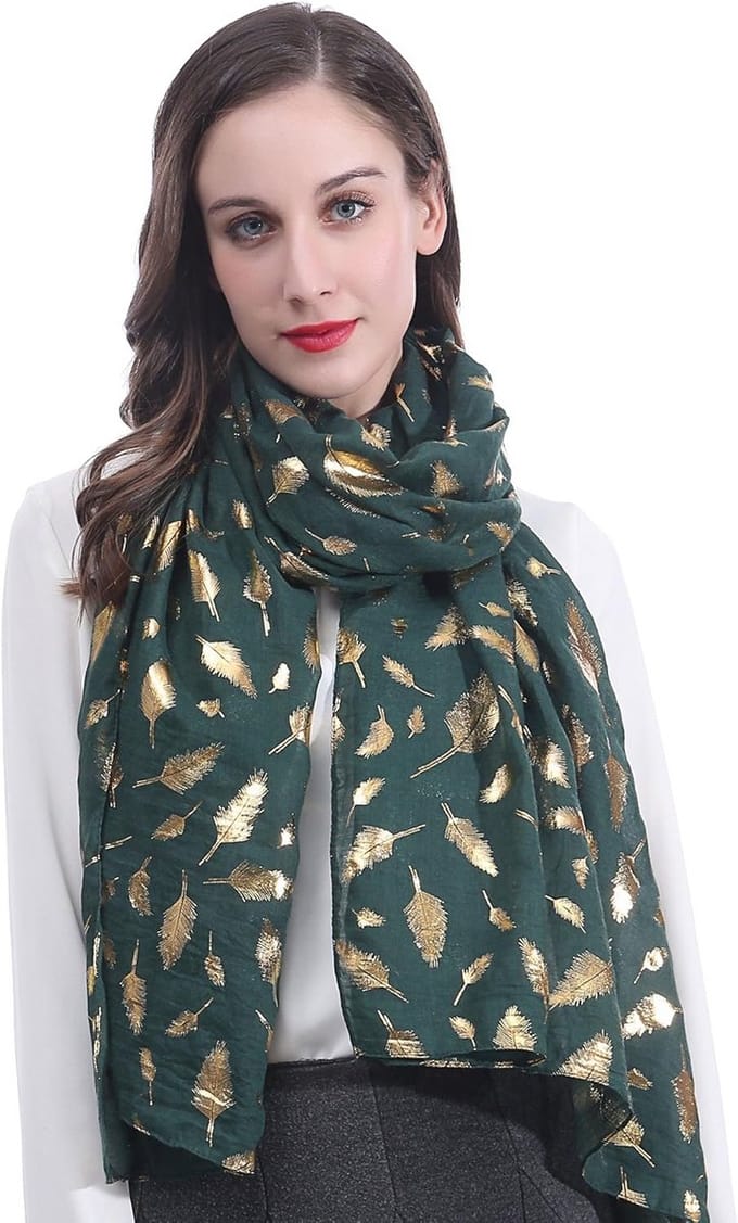 Dames Sjaal - Grote Wrap - Stijlvol Accessoire - Met Metallic Print - 213 cm - Donkergroen