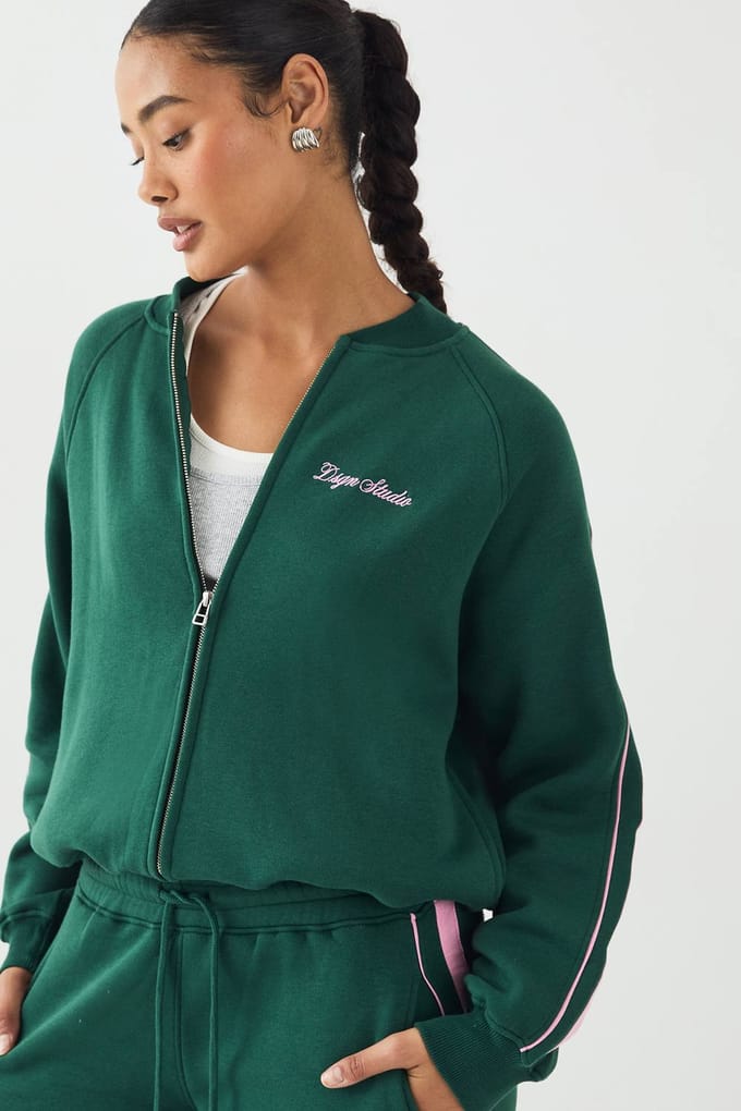 Dames DSGN Studio Geborduurd Sweatshirt met Zijstreep | Groente | Maat: XS
