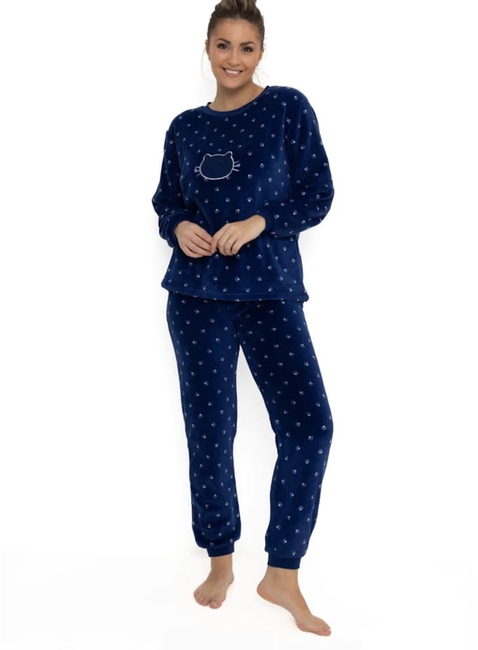 Cocodream dames huispak - fleece - maat S - Paw - marine