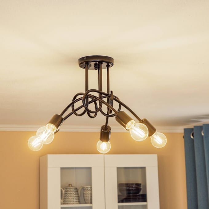 Lamkur Plafondlamp Joiy, gekruist, 5-lamps, zwart