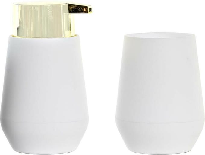 Items Zeeppompje/dispenser - met tandenborstelhouder - kunststof - wit/goud - 9 x 15 cm