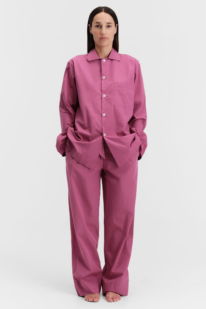 Tekla Unisex Poplin Pyjamas Shirt Lingonberry Maat: XXS | Outlet | Unisex | Roze