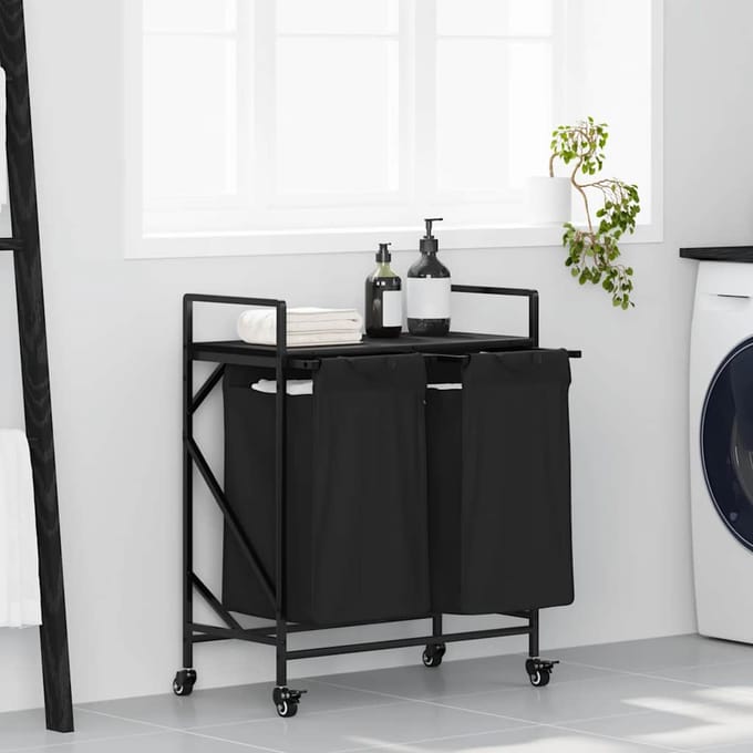 vidaXL - Wasmand - 2 - vakken - met - planken - zwart - eikenkleurig
