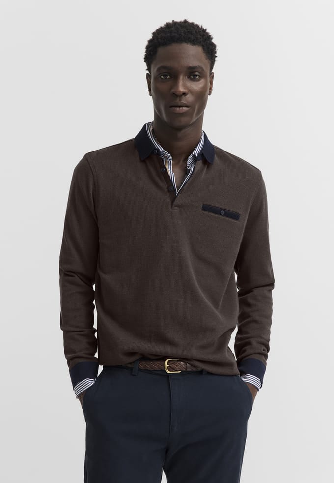 Bugatti Herren Poloshirt met borstzak en contrasterende strepen
