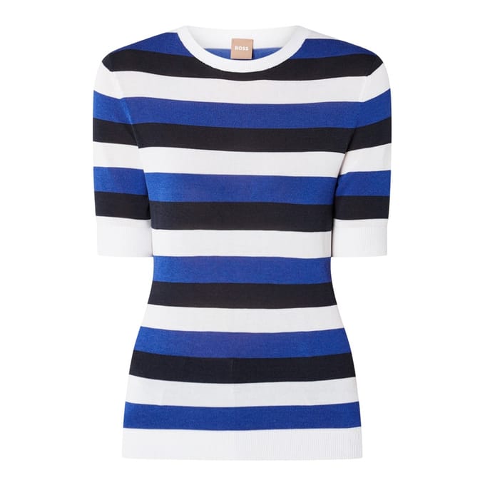 Boss Dames/Dames Streep Top (Blauw/Wit/Zwaar)