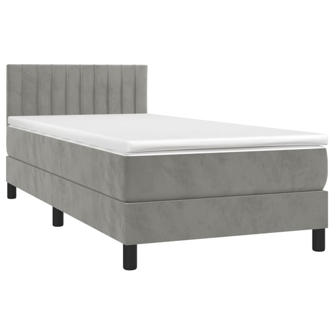 vidaXL - Boxspring - met - matras - en - LED - fluweel - lichtgrijs - 80x200 - cm