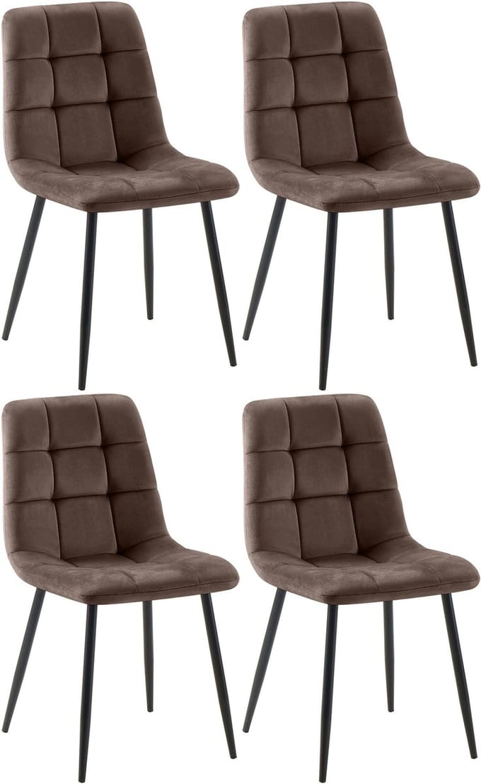 CLP Set van 4 Eetkamerstoelen Tilde - Gestoffeerd - Metalen Onderstel - belastbaar tot 150 kg Fluweel/bruin