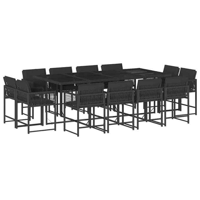 vidaXL - 13-delige - Tuinset - met - kussens - poly - rattan - zwart