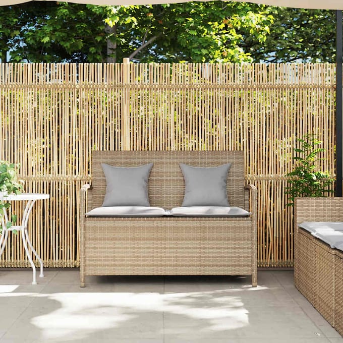 VidaXL Banc de rangement de jardin avec coussin beige résine tressée