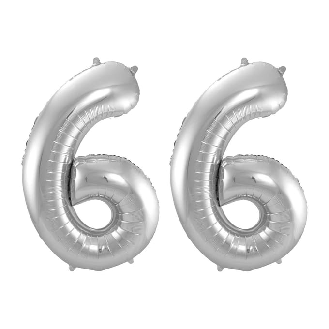 Folieballon 66 jaar - Zilver - 86 cm
