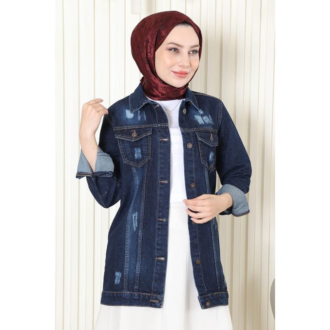 Geknopt Denim Jasje Donker Denim