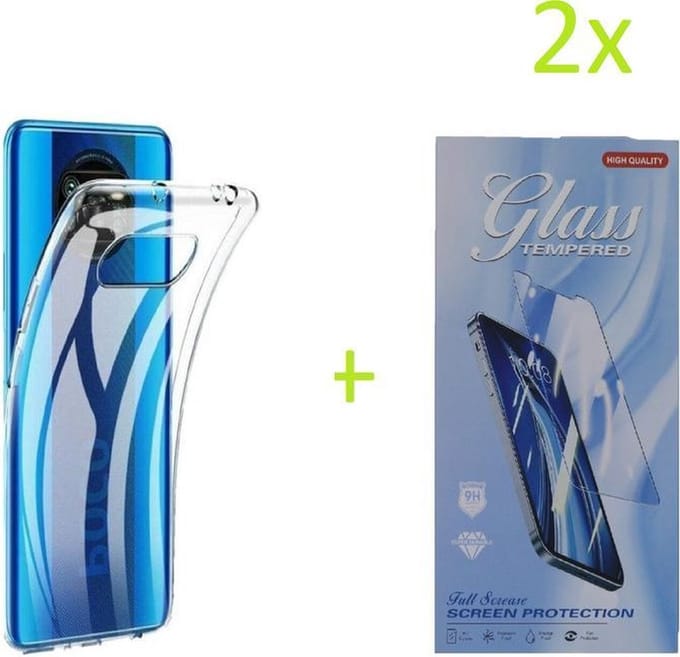 Hoesje Geschikt voor: Xiaomi Poco X3 / X3 Pro Transparant TPU Silicone Soft Case + 2X Tempered Glass Screenprotector