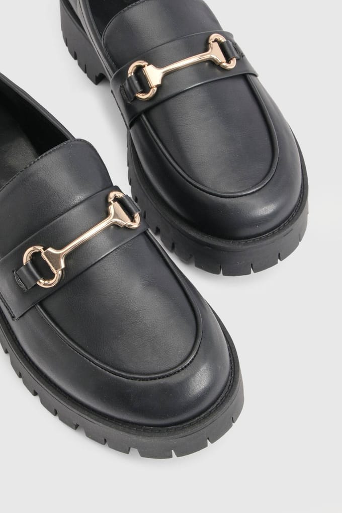 boohoo Dames Chunky T-bar Loafers | Zwart | Maat: 38