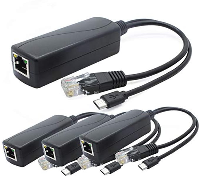 5V PoE Splitter 4-Pack - 48V naar 5V 2.4A Adapter met Micro USB - Compatibel met IP-camera's, Tablets en Raspberry Pi