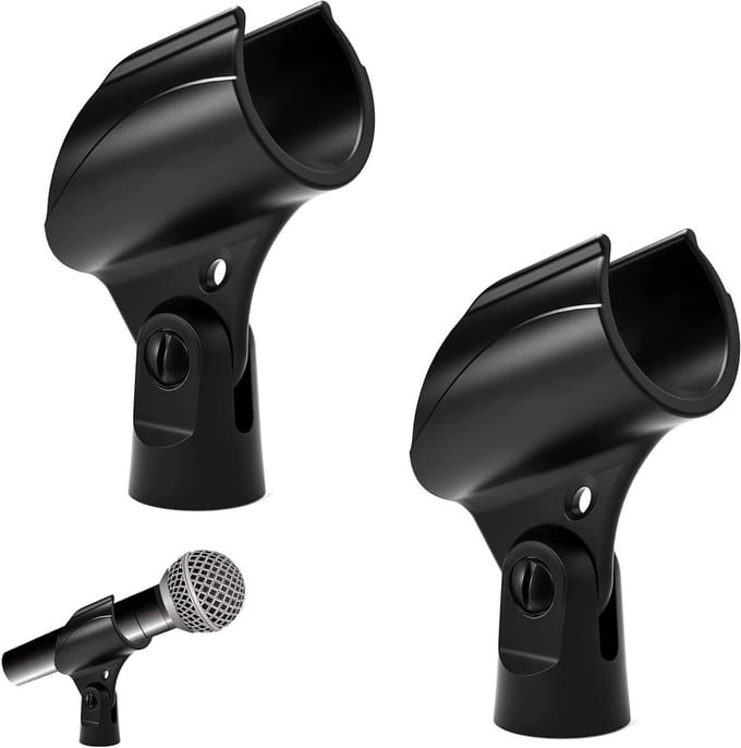 Universele microfoonhouder - live spraak podcasts - conferenties - podiumbijeenkomsten - houder voor microfoonclip - 2 stuks
