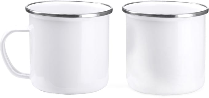 Retro-stijl geëmailleerde metalen mok. Inhoud van 380 ml.