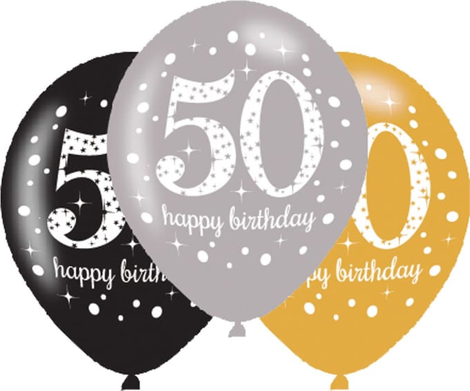 Amscan - Sparkling Celebrations - Ballon 50 Goud, Zilver, Zwart (6 stuks)
