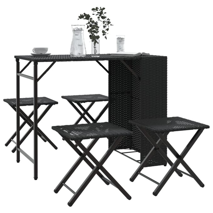 vidaXL - 5-delige - Tuinset - inklapbaar - poly - rattan - zwart