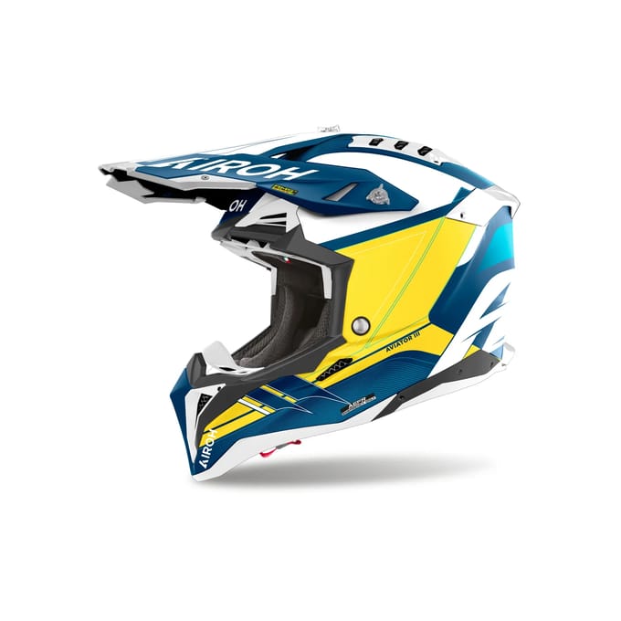 Airoh Aviator 3 Monarch Blauw Wit Geel Crosshelm - Helm
