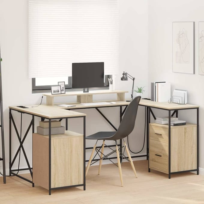 vidaXL - Bureau - Sonoma - Eik - Bewerkt - hout - 182 - x - 101 - x - 87,5 - cm