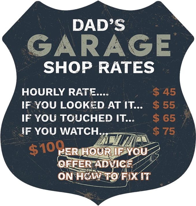 Signs USA - Schild - Dads Garage Shop rates - 39 x 37 cm