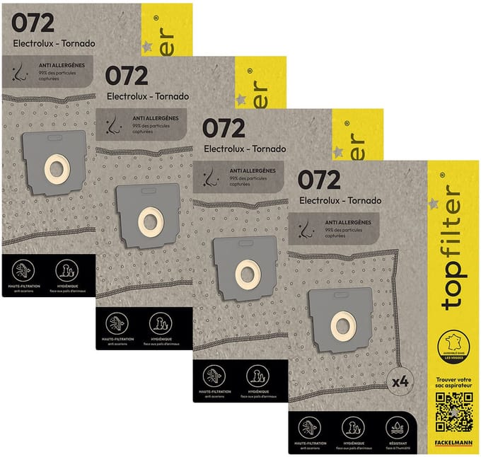 Set van 4 pakketten van 4 stofzuigerzakken 64072 Tornado TopFilter Premium