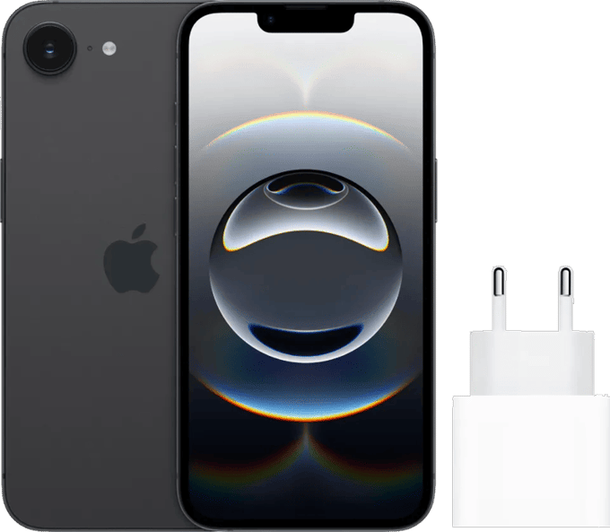 Apple iPhone 16e 128GB Zwart + Apple Snellader