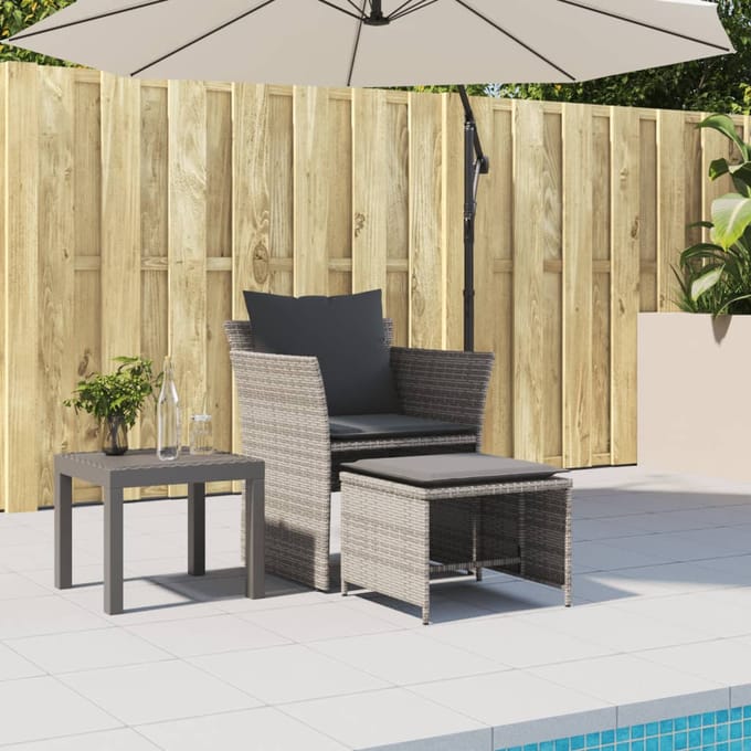 vidaXL - Tuinstoel - met - voetenbank - poly - rattan - grijs