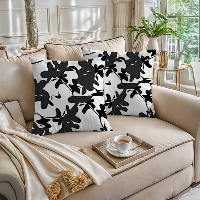 Boraboi® Luxe Decoratieve Kussenhoezen set van 2 , Zachte Suède Touch- 45x45 cm -(Zwart,wit)