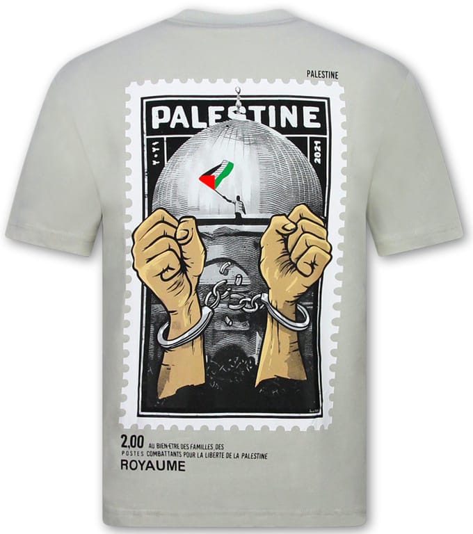 Free Palestine Oversized HerenT shirt - T shirt Heren met Print - 183- Grey