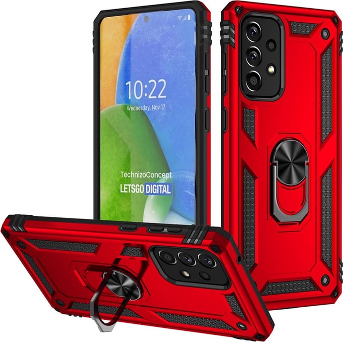MobyDefend Hoesje - Geschikt voor Samsung Galaxy A73 - Pantsercase Met Draaibare Ring - Rood