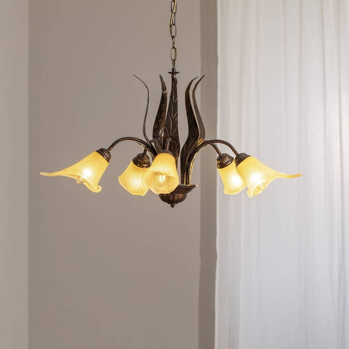 ONLI Hanglamp Alga, 5-lamps, ijzer, glas, Florentijn