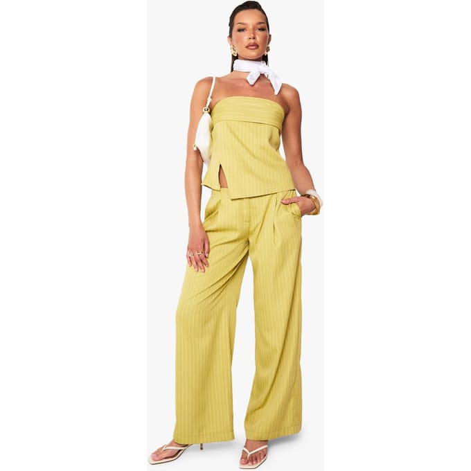 boohoo Dames Geweven pinstripe broek met rechte pijpen | Lime | Maat: 6