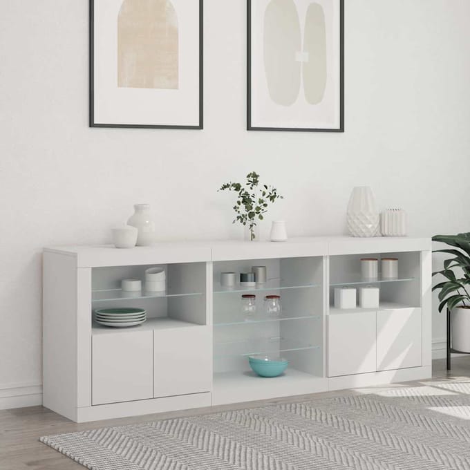 vidaXL - Dressoir - met - LED-verlichting - 181,5x37x67 - cm - wit