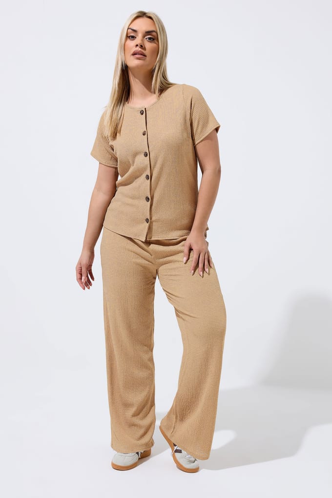 Limited Collection Beige Crinkle Top Met Korte Mouwen Size 44