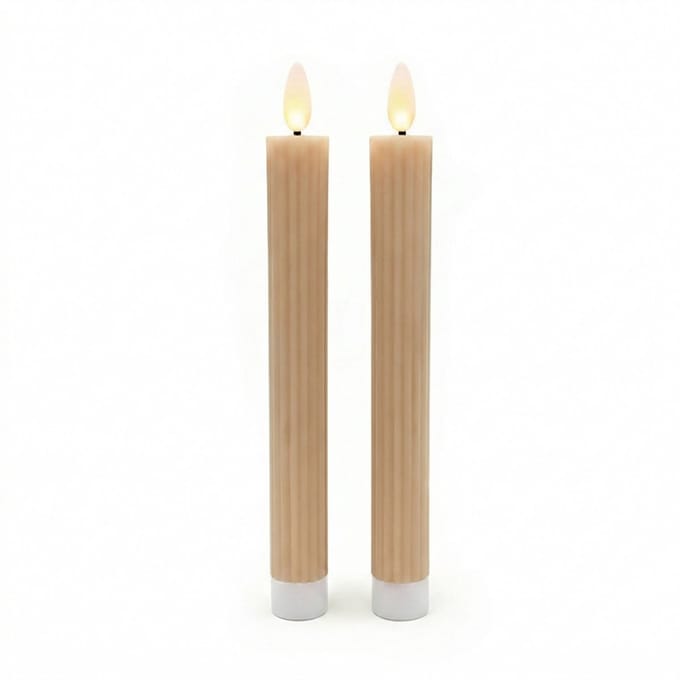 LED dinerkaarsen - 2 stuks - met ribbels - mokka