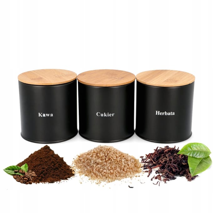 Set Keukendose Koffie Thee Suiker Zwart / Bamboe