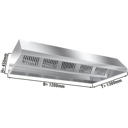 GGM Gastro Deckenhaube - 1200mm - mit Filter & Lampe Zilver