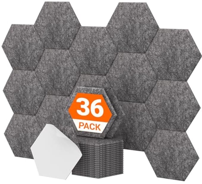 36 Pack Geluidsabsorberende Hexagon Panelen - Geluidsisolerende Behandeling voor Opname, Podcasting en Streaming - Donkergrijs