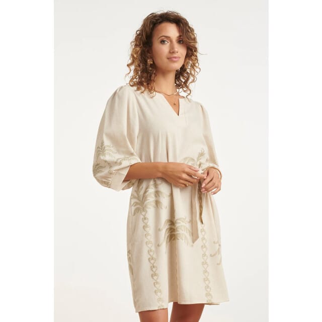 Smashed Lemon Linnen-look jurk met geborduurde palmbomen |