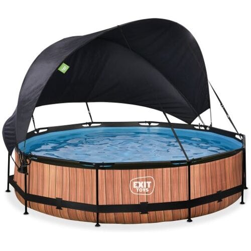 EXIT Wood Frame Zwembad ø360 - Opzetzwembad - met Filterpomp & Schaduwdoek - Rond - Bruin