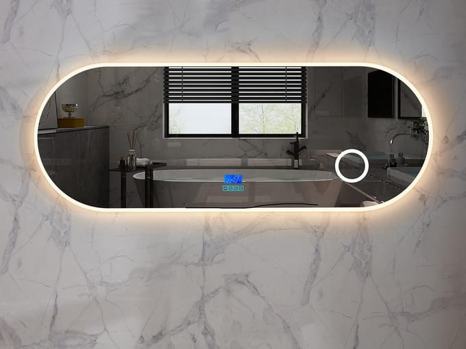 Mawialux LED Badkamerspiegel - Dimbaar - 160x60cm - Ovaal - Verwarming - Digitale Klok - Vergroot spiegel - Bluetooth - Vera