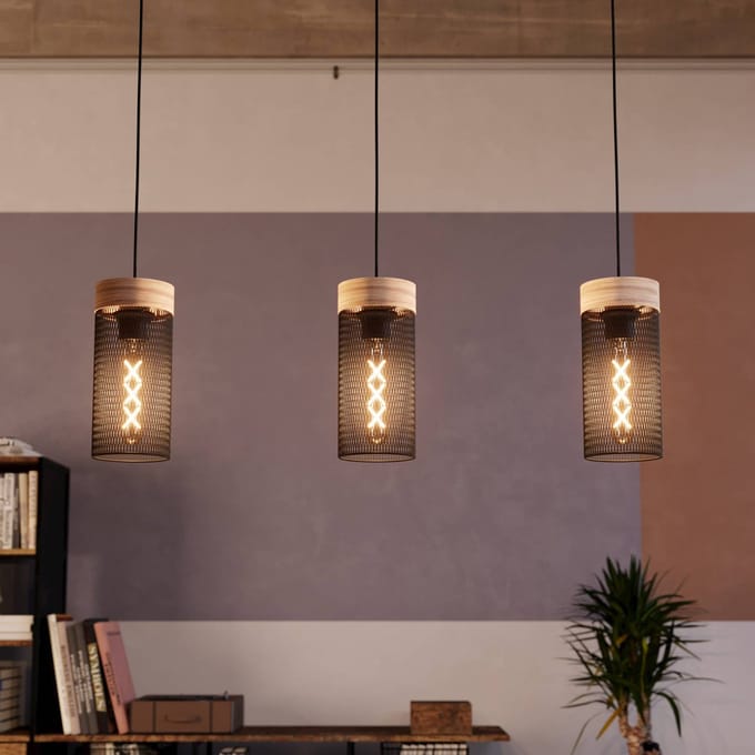EGLO Kilnsdale Hanglamp - E27 - 81 cm - Hout|Staal - Zwart|Bruin