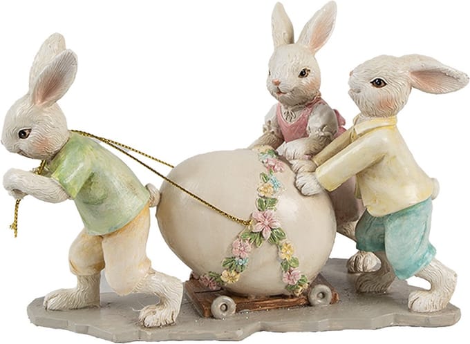 Clayre & Eef Decoratie Beeld Konijnen 17x8x11 cm Beige Kunststof