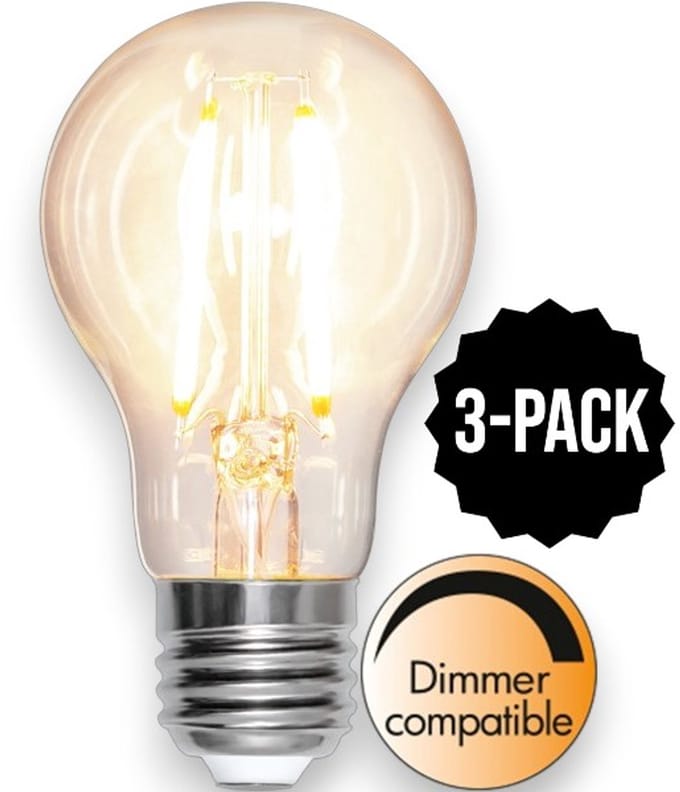 3-Pack | Standaard bol helder filament - E27 - 8W - Extra Warm Wit - 2700K - Dimbaar