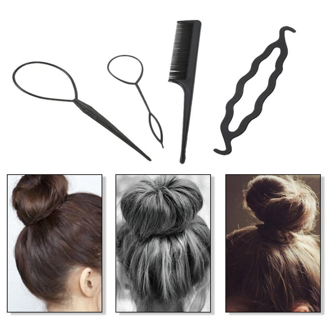 4 stuks Hair Twist Styling Clip Stick Pin Bun Braid Maker Haaraccessoires Kit DIY Haarstijltool gray