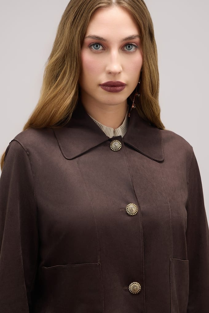 Oltre Boxy Suede Effect Jacket Brown Maat: 40 | Korte Jassen Outlet | Dames | Bruin
