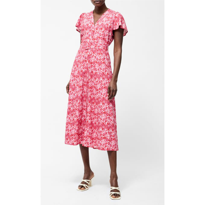 French Connection Cass Belted Midi Dress Red Multi Taglia: 8 | Abiti Midi Outlet | Donna | Rosso