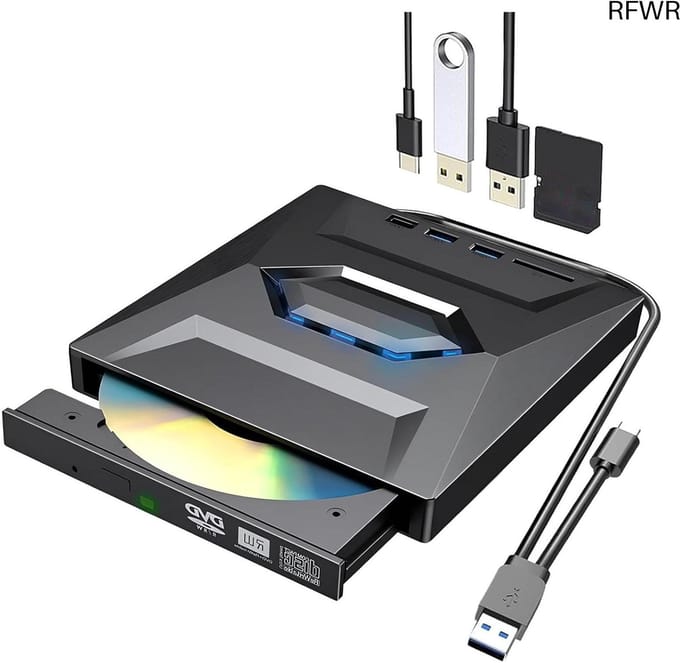 RFWR® Externe USB 3.0 CD-DVD Drive voor Laptop en Desktop - Compatibel met Meerdere Besturingssystemen